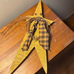 Rustic Star Wall Decor with Plaid Ribbon